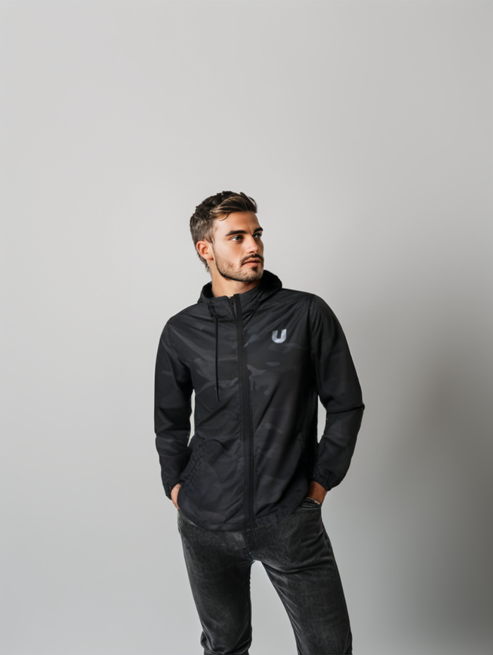 UNIQUE CAMO WATER RESISTANT WINDBREAKER - BLACK