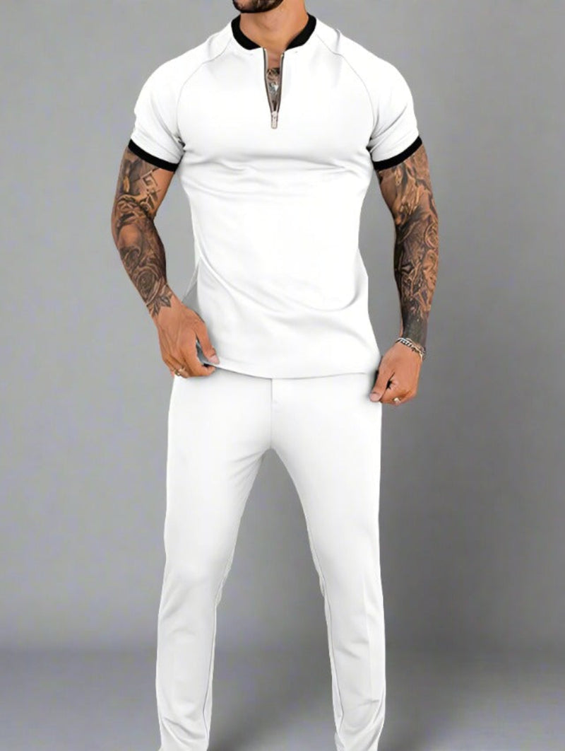 Men's Short Sleeve Zipper Polo Shirt - Casual Vintage Style