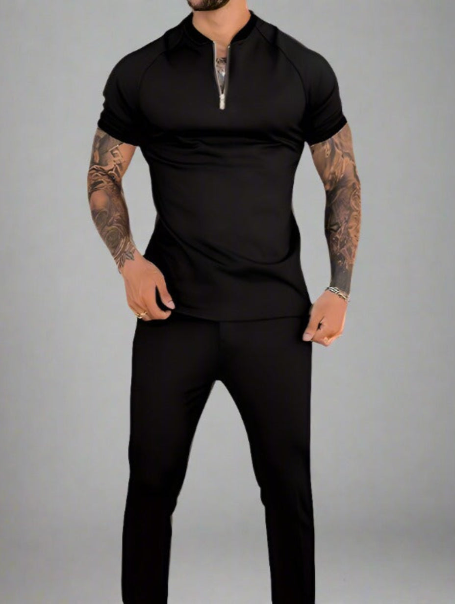 Men's Short Sleeve Zipper Polo Shirt - Casual Vintage Style