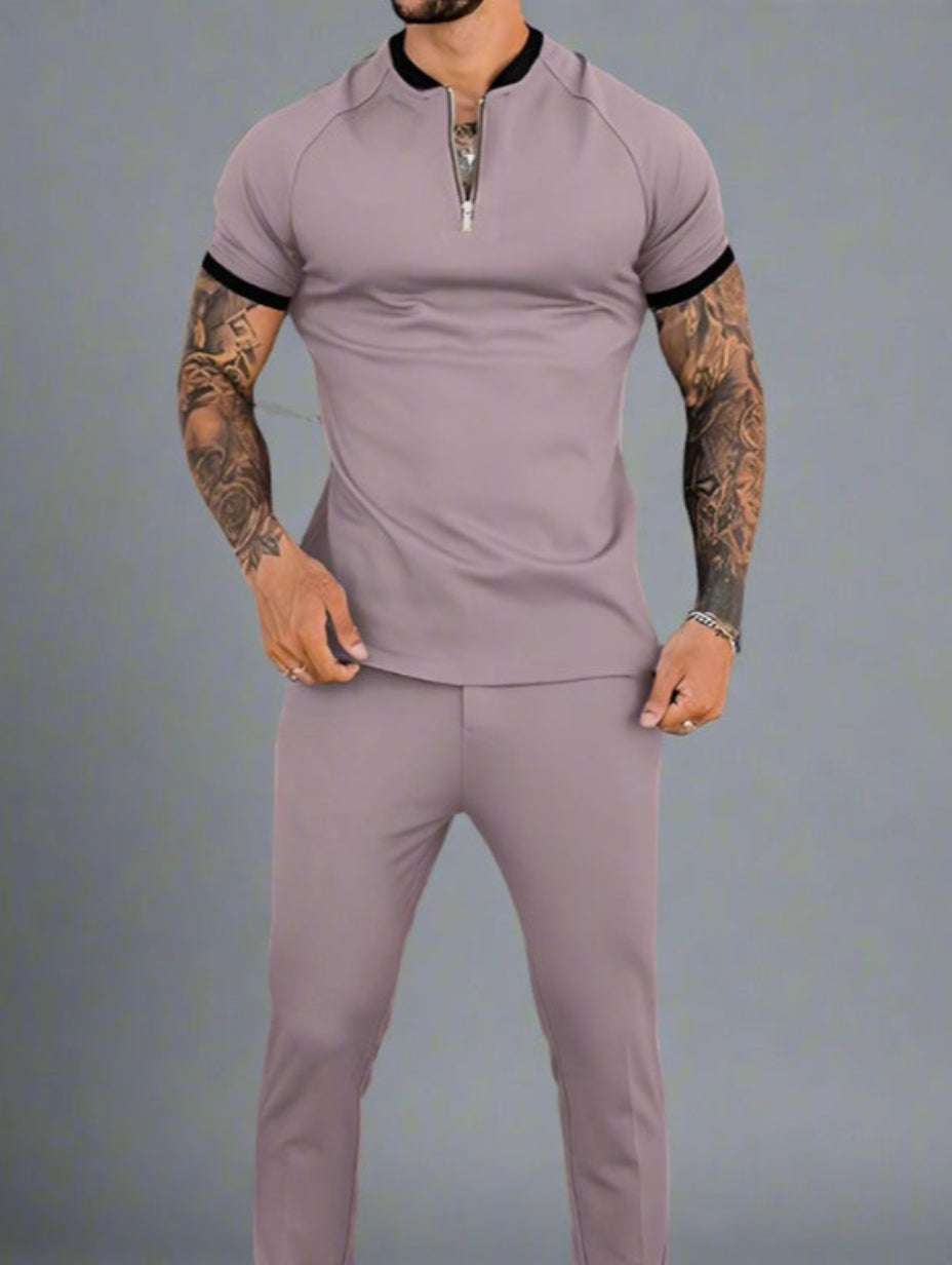 Men's Short Sleeve Zipper Polo Shirt - Casual Vintage Style