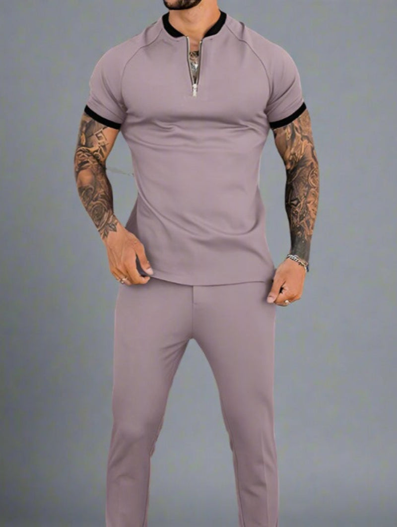 Men's Short Sleeve Zipper Polo Shirt - Casual Vintage Style