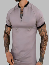 Men's Short Sleeve Zipper Polo Shirt - Casual Vintage Style