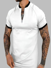 Men's Short Sleeve Zipper Polo Shirt - Casual Vintage Style