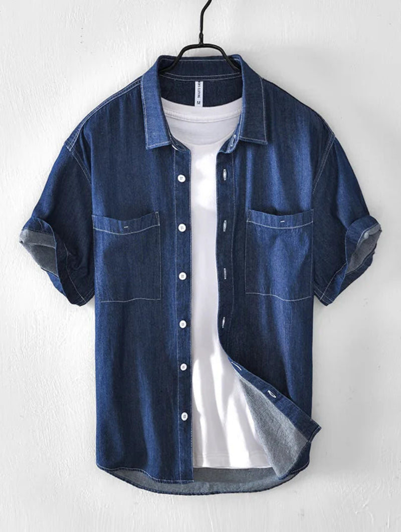 Men’s Short Sleeve Button-Down Shirt Lightweight Casual Shirt with Chest Pockets
