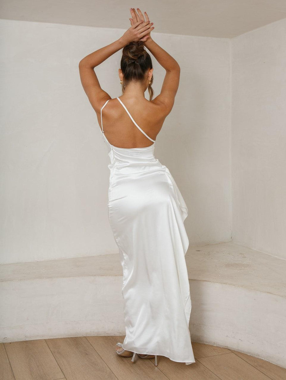 LUXEVERA™ One-Shoulder Satin Slit Gown