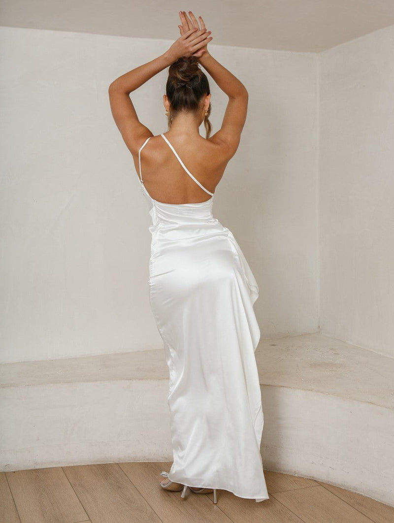 LUXEVERA™ One-Shoulder Satin Slit Gown