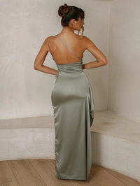 LUXEVERA™ One-Shoulder Satin Slit Gown