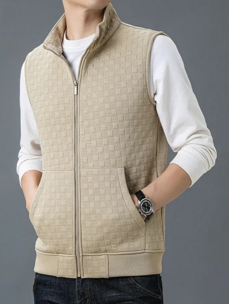 Men's Winter Fleece-Lined Vest Knitted Sleeveless Vest with Big Pockets