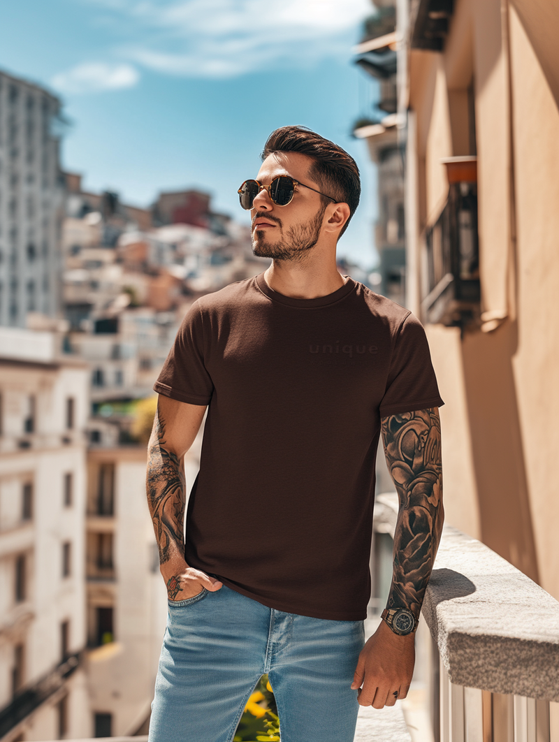 UNIQUE PREMIUM SUPIMA® COTTON T-SHIRT - BROWN