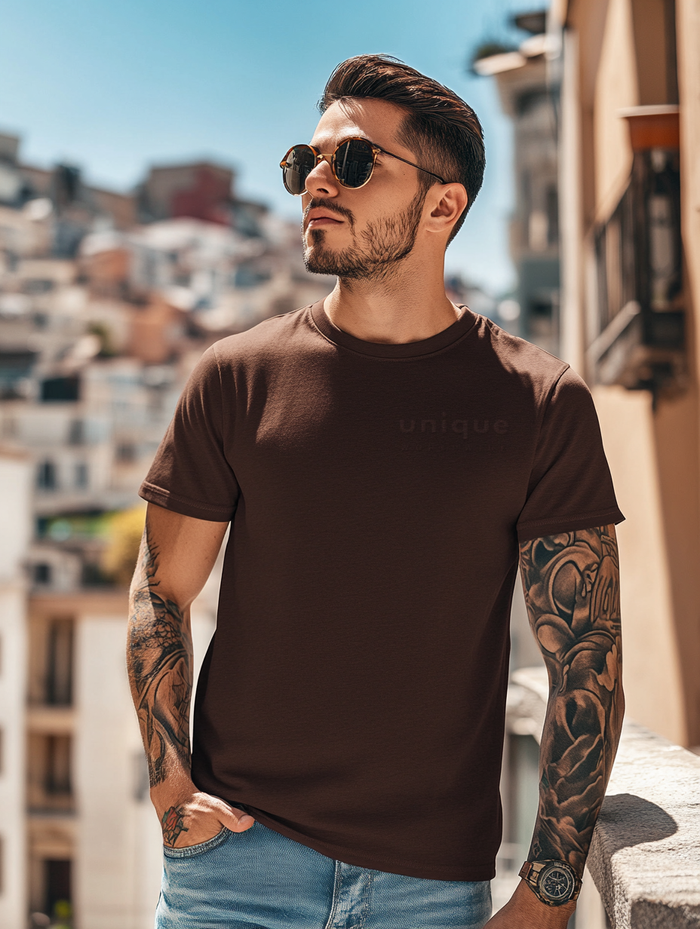 UNIQUE PREMIUM SUPIMA® COTTON T-SHIRT - BROWN